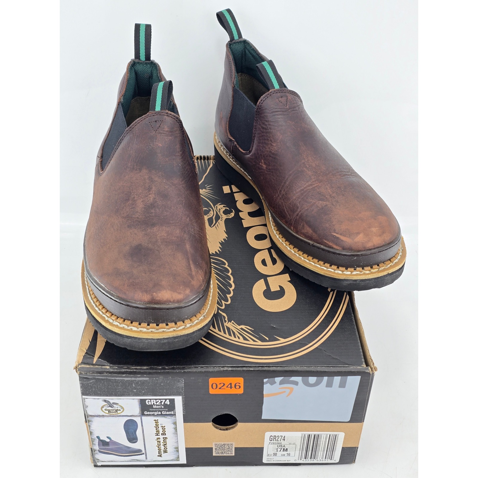 Georgia Boot Georgia Giant Romeo Work Boots Mens 17m Brown Leather Slip On -Good